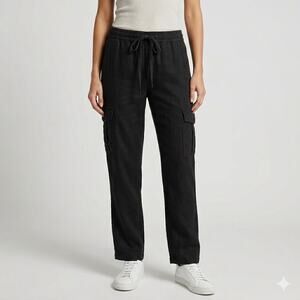 James Perse Pants Women's Sz 0 XS Black Cargo Jogger Elastic Waist Straight Leg